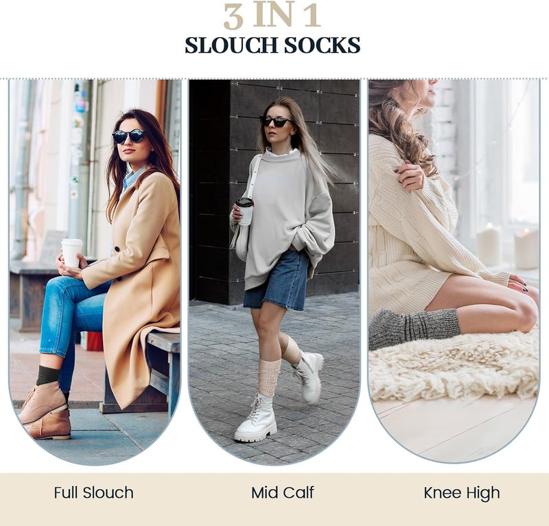 Pleneal 3 Pairs Slouch Scrunch Socks for Women, Long Slouchy Scrunchy Socks, Chunky Knee High Boot Sock - Image 4